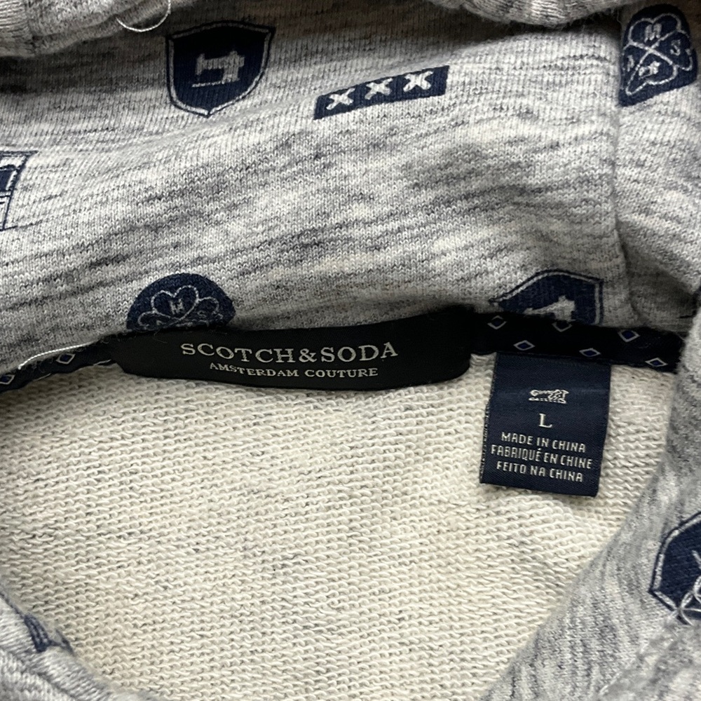 Scotch & Soda Light Heather Gray Pullover Hoodie with Patterned Lining Men’s L - Picture 6 of 16